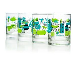 "Cocktails" Old Fashioned Glass Set (4) | Turquoise & Green Design
